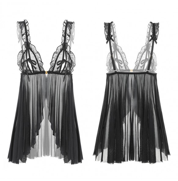 FEE ET MOI Seethrough Body Lace Up Sleepwear Dress (Black)